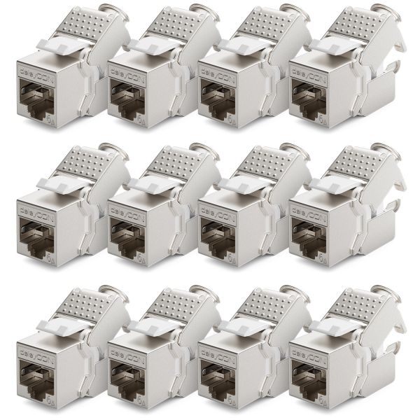 deleyCON 12x Keystone Modul CAT6a Jack / vollgeschirmt STP / werkzeugfrei / RJ45