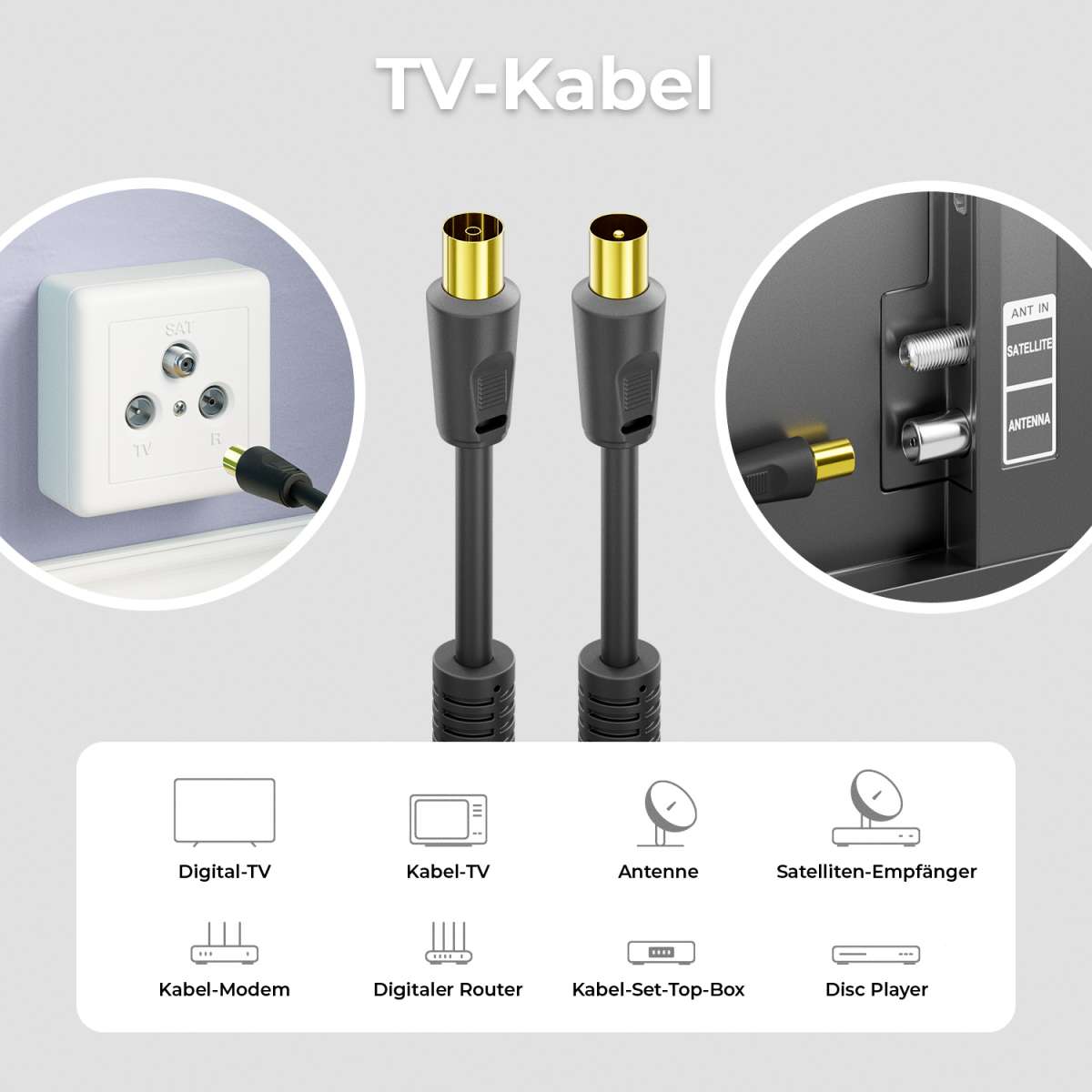 DeleyCON Cavo TV Coassiale 1m Con Filtri Ferrite – Schermatura Quadrupla Per HDTV, DVB-T E DAB, Nero - 5