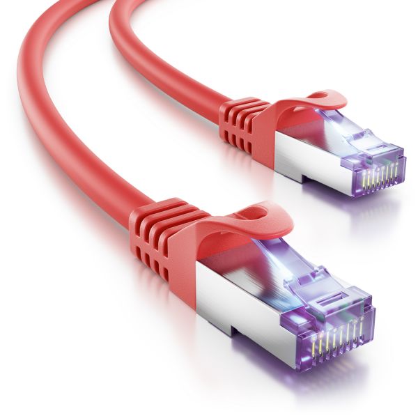 deleyCON 0,25m RJ45 Patchkabel SFTP PiMF Netzwerkkabel mit CAT7 Rohkabel rot
