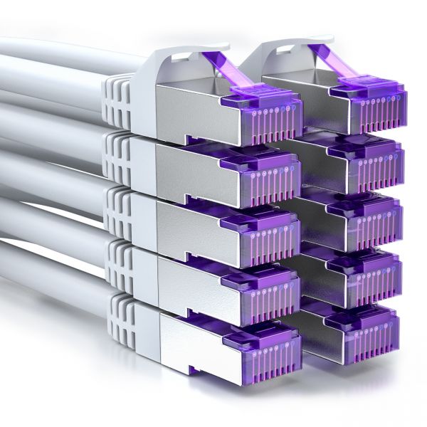 deleyCON 10x 0,25m RJ45 Patchkabel SFTP Netzwerkkabel mit CAT7 Rohkabel Weiß