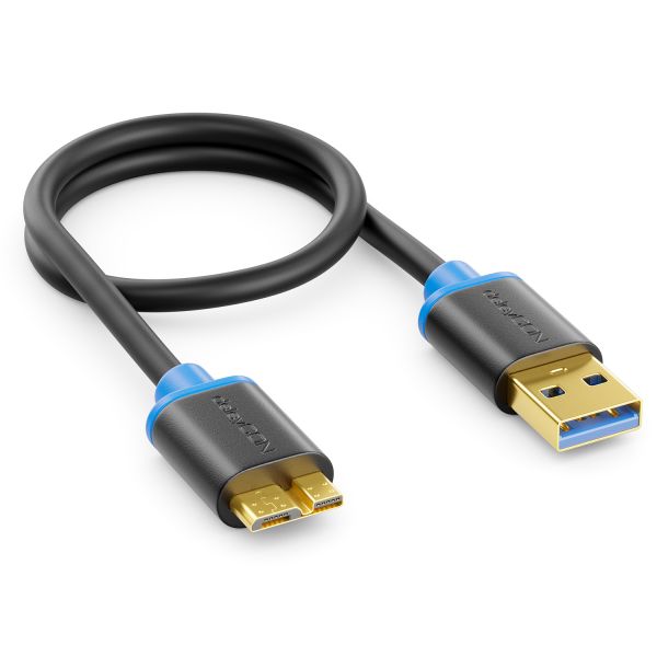 deleyCON 0,30m Micro USB 3.0 Datenkabel USB A-Stecker zu Micro B-Stecker Schwarz
