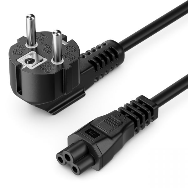 deleyCON 1m Stromkabel Schutzkontakt Typ F 90° auf IEC C5 Buchse Schwarz