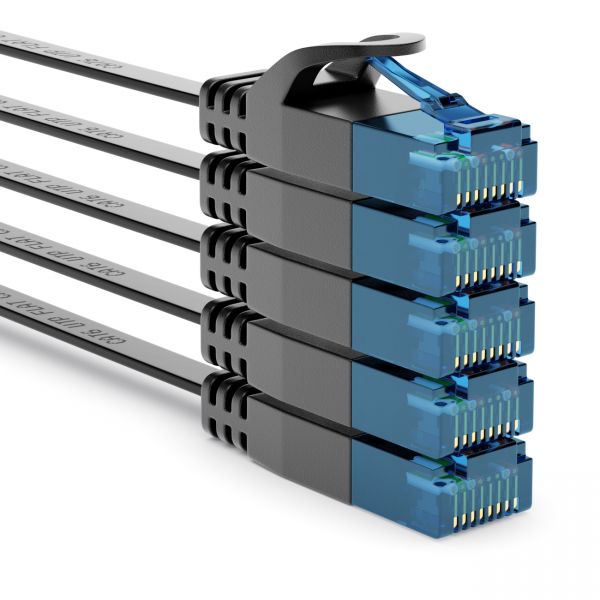 5x 1m CAT6 Flaches Netzwerkkabel 1,5mm Flachbandkabel U-UTP RJ45 Schwarz