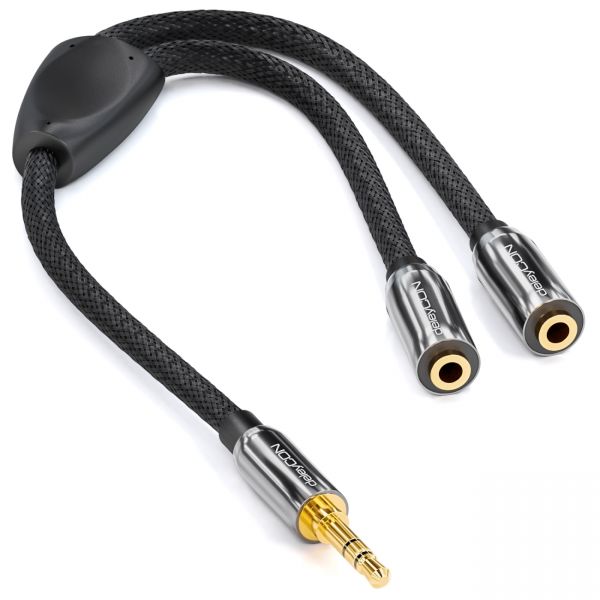 deleyCON 0,2m Audio Splitter Kabel - 3,5mm Stecker zu 2x 3,5mm Buchse Nylon