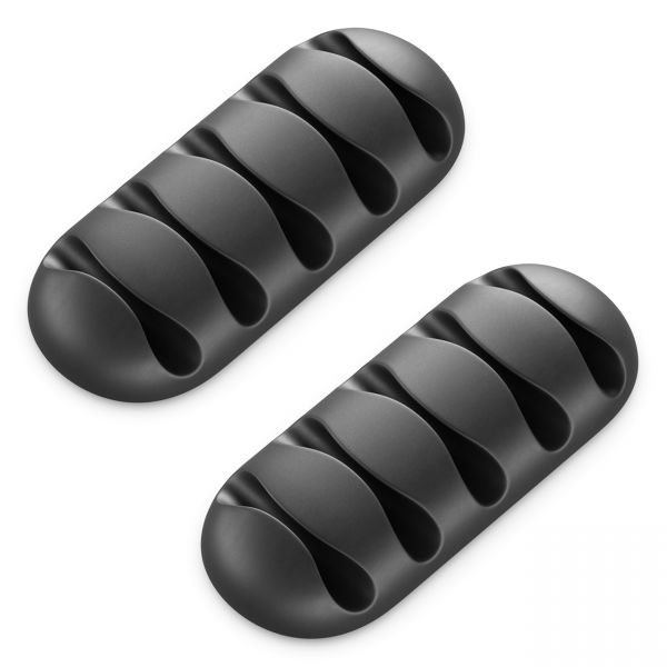 deleyCON 2x Kabelhalter für je 5 Kabel für Haushalt Büro Klebestreifen Schwarz