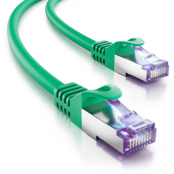 deleyCON 0,25m RJ45 Patchkabel SFTP PiMF Netzwerkkabel mit CAT7 Rohkabel grün