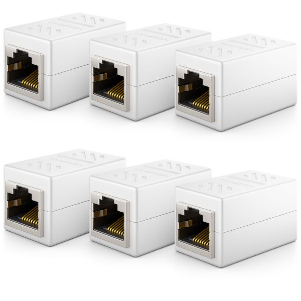 deleyCON 6x CAT6 Patchkabel Koppler Modular Geschirmt 2x RJ45 Buchse Weiß