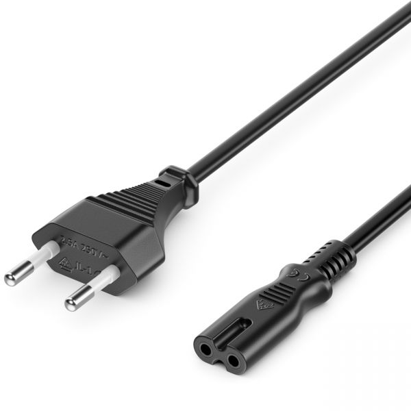 deleyCON 1m Netzkabel Stromkabel Eurostecker - C7 Buchse Kleingerätekabel Schwar