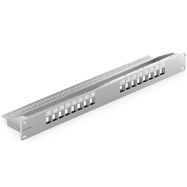 deleyCON 16 Port Patchpanel Modular für Keystone Module 1HE 19 Zoll Grau