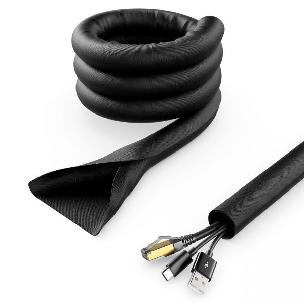 deleyCON 1,5m Kabelschlauch Selbstschließend Kabelmanagement Kabelkanal Schwarz