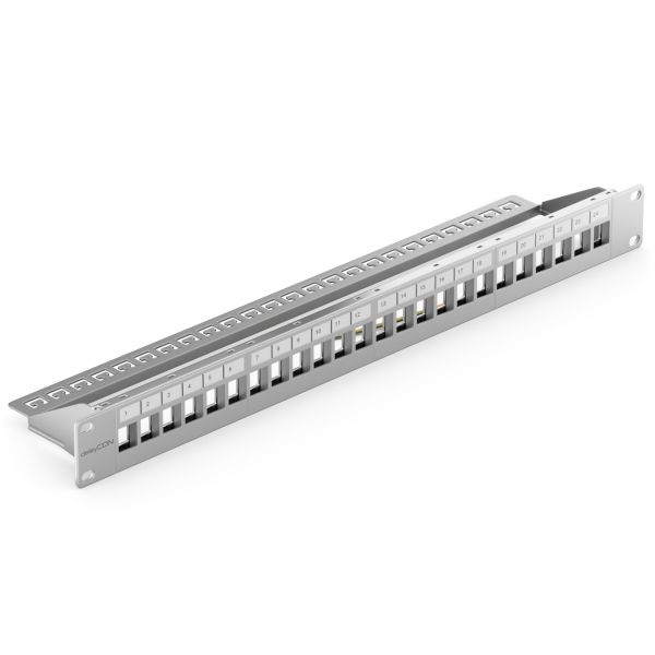 deleyCON 24 Port Patchpanel Modular für Keystone Module 1HE 19 Zoll Lichtgrau