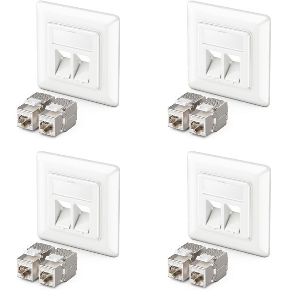 deleyCON 4x Keystone Dose Netzwerkdose mit 8x CAT 6a Keystone Jack Modul weiß