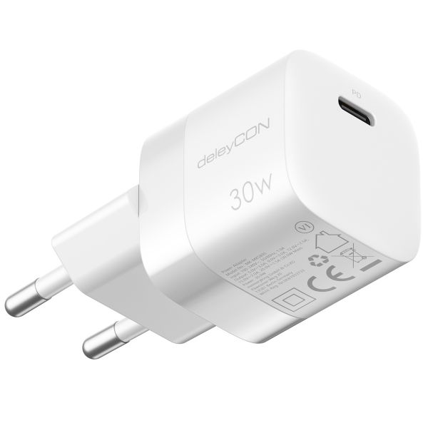 deleyCON USB C Ladegerät 30W Netzteil für iPhone Galaxy Handy Charger - Weiß