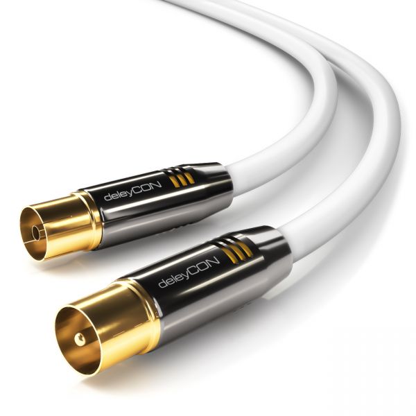 deleyCON HDTV TV Antennen Kabel 15m - TV-Stecker zu TV-Buchse METALL vergoldet