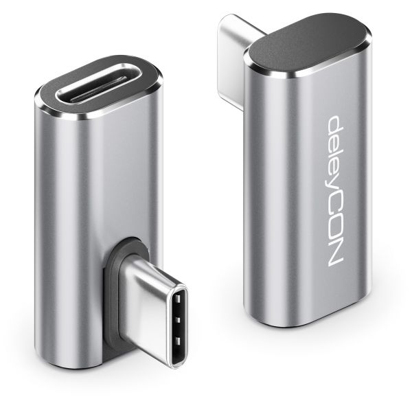 deleyCON 2x USB-C Adapter (240W, 40Gbps) 90° abgewinkelt für Tablet/PC