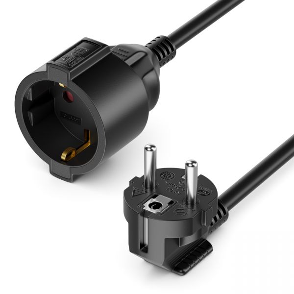 deleyCON 2m Verlängerungskabel Schutzkontakt Stecker (CEE 7/4) 90° zu Buchse