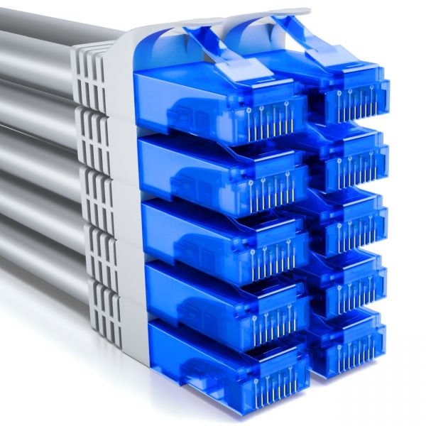 deleyCON 10x 2m CAT6 Patchkabel Netzwerkkabel Gigabit LAN U/UTP RJ45 Grau