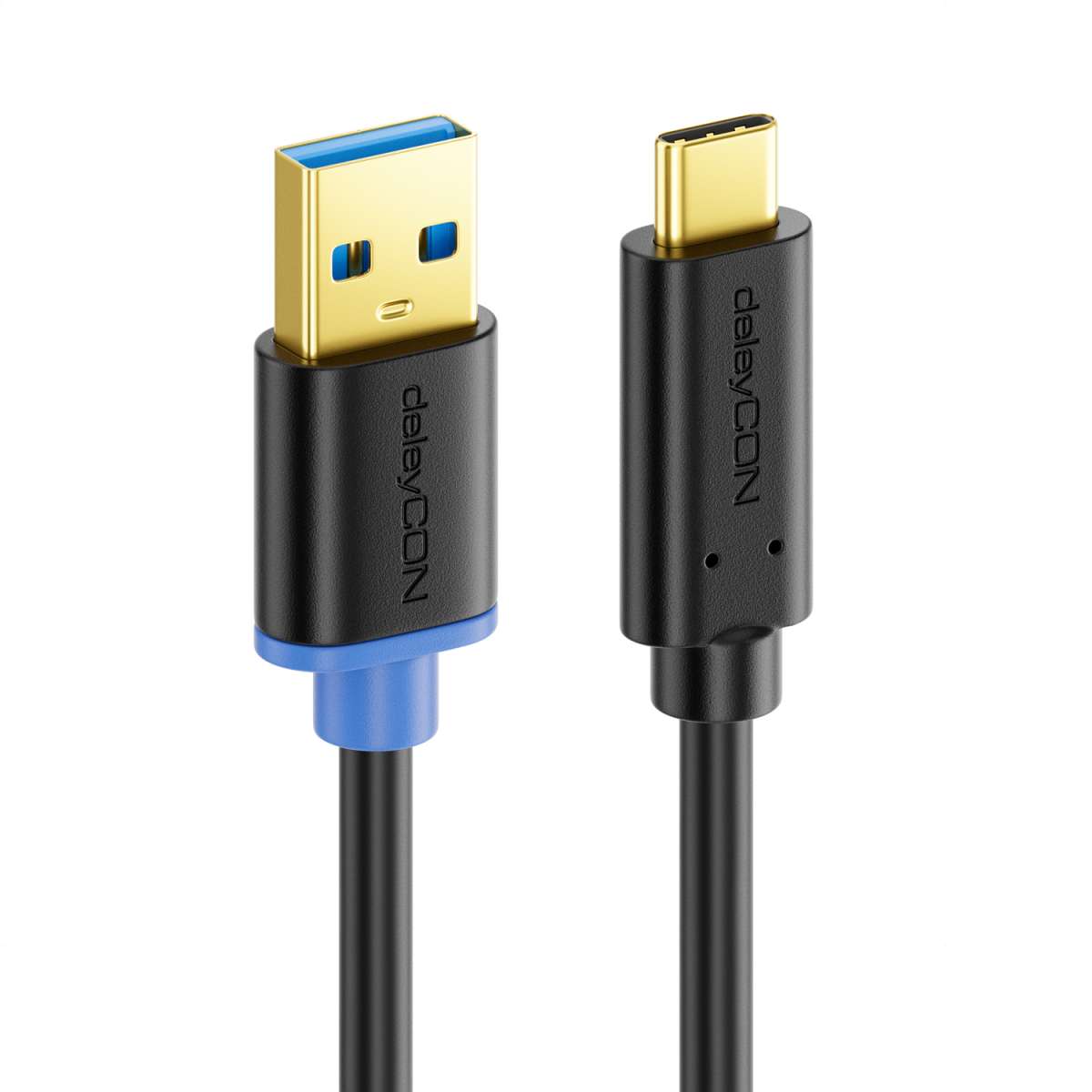deleyCON 1m USB C Kabel 2x 90° Haaks USB A naar USB C Laad  en Datakabel voor iPhone 17 16 15 Pro Max Air Galaxy A16 A56 S25 S24 S23 Pixel AirPods Notebook PS5
