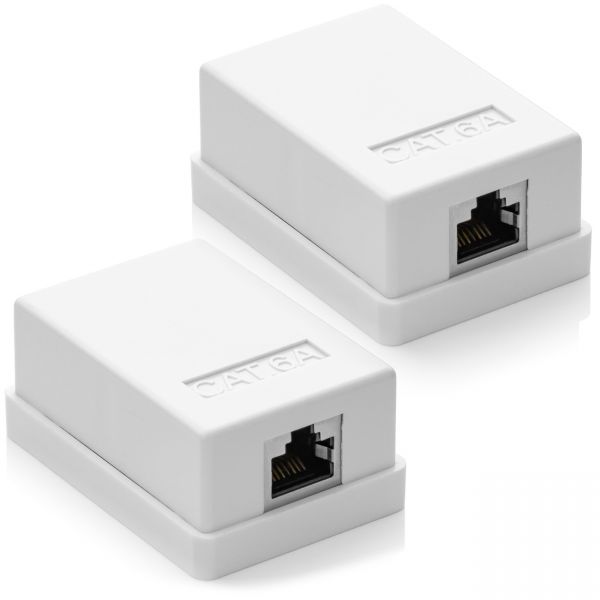 deleyCON CAT 6a Netzwerkdose 1x RJ45 Buchse FTP geschirmt Aufputz 2 Stück Weiß