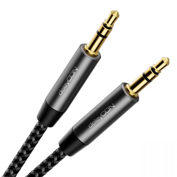 deleyCON 0,5m Nylon 3,5mm Klinke Audio Stereo AUX Kabel Klinkenkabel Schwarz