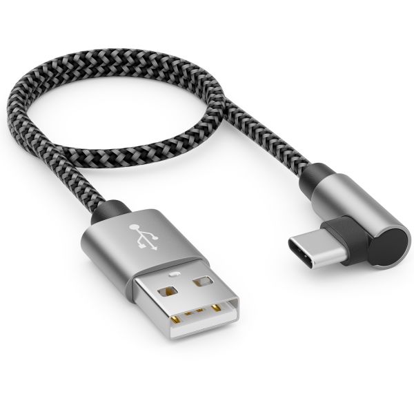 deleyCON 0,30m USB A zu USB C Kabel USB-C Stecker 90° Gewinkelt Kurze 30cm