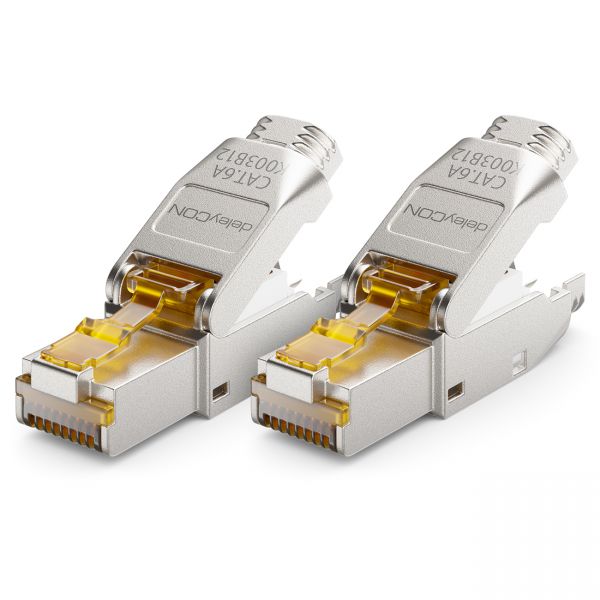 deleyCON 2x CAT6a Netzwerkstecker RJ45 Geschirmt 10Gbit/s Stecker für Rohkabel