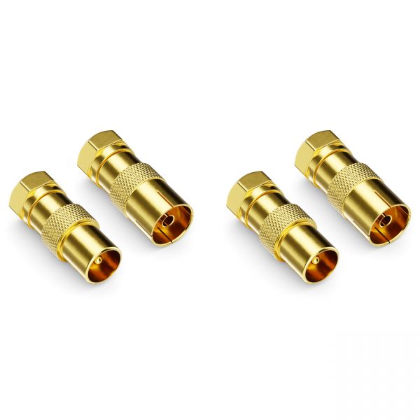 deleyCON 4x SAT Kabel Adapter F-Stecker auf 2x Antennenstecker &amp; 2x Buchse Koax
