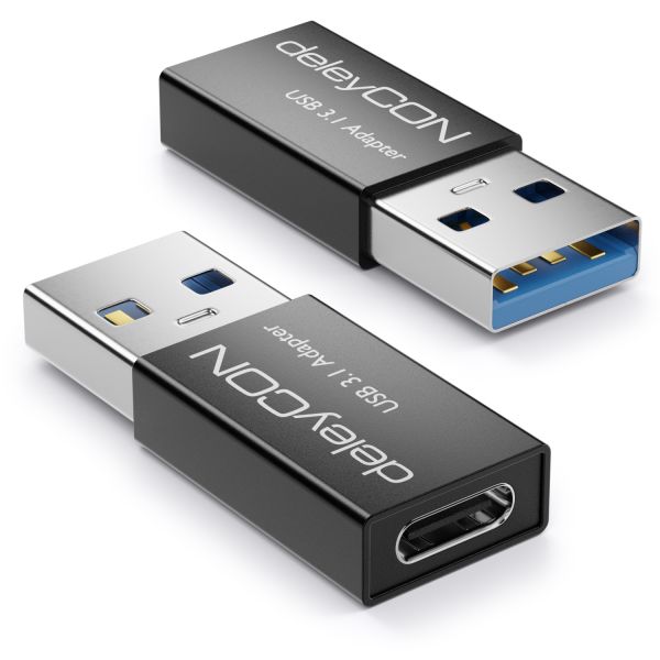 deleyCON 2x USB3.1 Adapter USB A zu USB C-Buchse 5Gbit/s Aluminium Schwarz