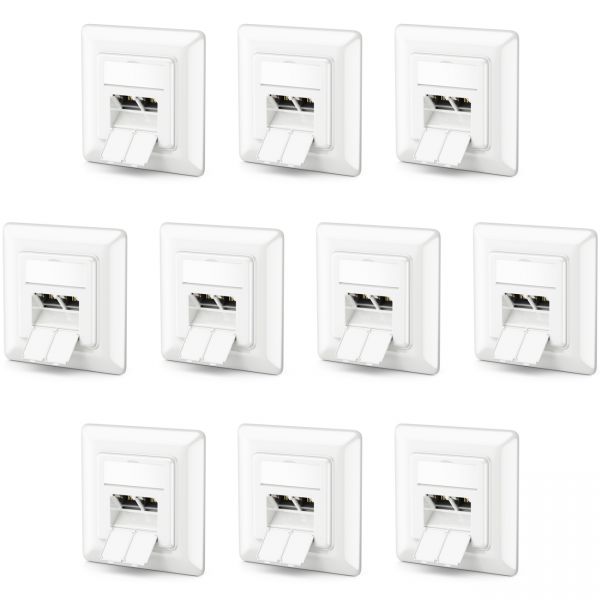 deleyCON 10x CAT6a Netzwerkdose 2x RJ45 Buchse Geschirmt Unterputz Montage Weiß