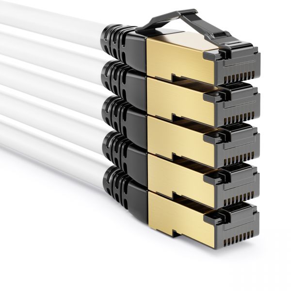 deleyCON 5x 2m CAT8.1 Patchkabel S/FTP PIMF 2000MHz 40Gbit RJ45 LAN DSL Weiß