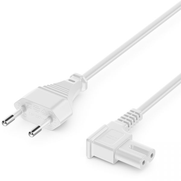 deleyCON 2m Netzkabel Stromkabel Eurostecker auf C7 Buchse 90° Euro-Netzkabel