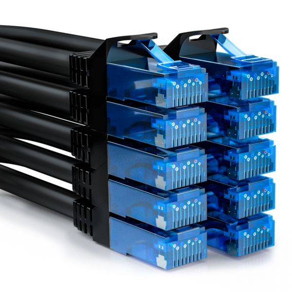deleyCON 10x 0,25m CAT6 Patchkabel Netzwerkkabel Gigabit LAN U/UTP RJ45 Schwarz