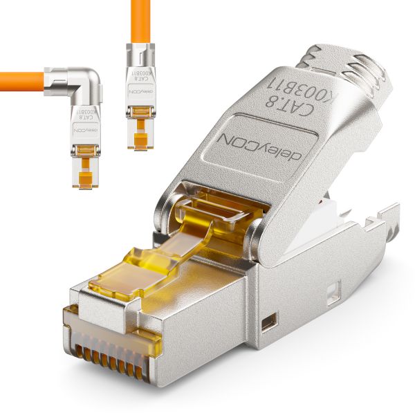 deleyCON 1x CAT8 Netzwerkstecker 90° Winkel RJ45 40Gbit/s Stecker für Rohkabel