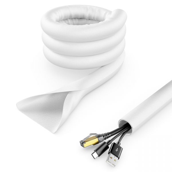 deleyCON 1,5m Kabelschlauch Selbstschließend Kabelmanagement Kabelkanal Weiß