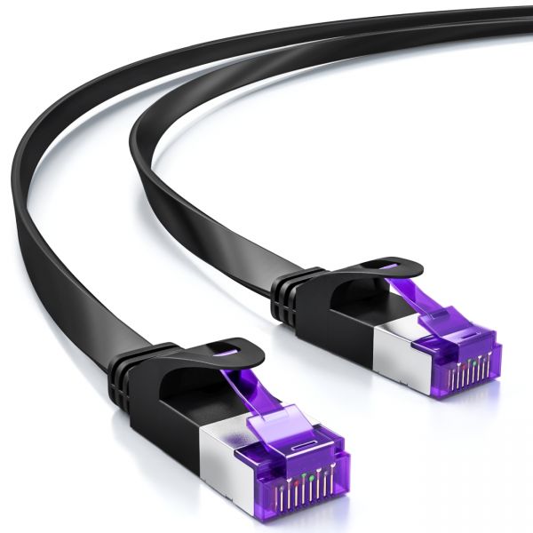deleyCON 5m RJ45 Patchkabel Flachkabel mit CAT7 Rohkabel U/FTP - Schwarz