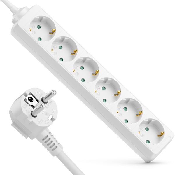 deleyCON 6 Fach Steckdosenleiste Mehrfachsteckdose Steckerleiste 1,4 m Weiß