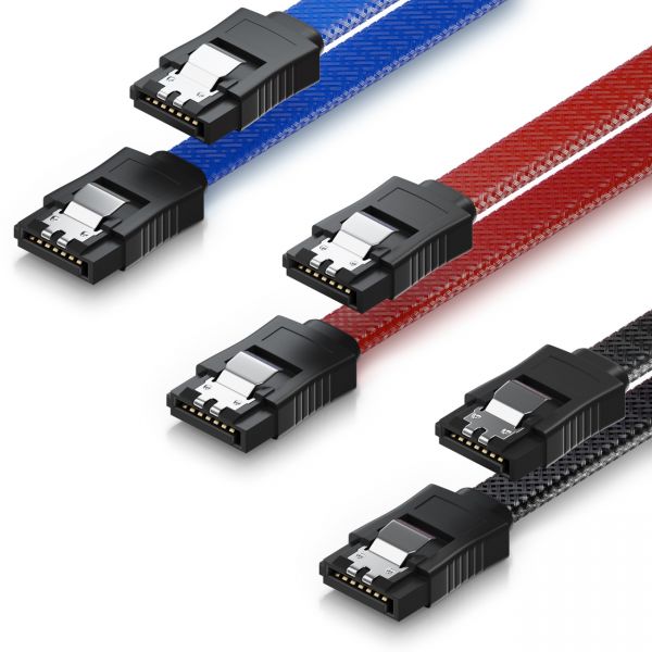 deleyCON 3x 50cm SATA 3 Nylon Kabel HDD SSD 6Gbit/s 2 Stecker Gerade Bund