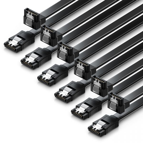 deleyCON 6x 50cm SATA3 Kabel Datenkabel HDD SSD 1x Gerade 1x 90° L-Typ Schwarz