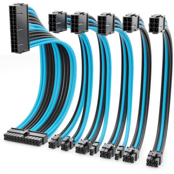 deleyCON Netzteil Kabel Set 6-Teilig 30cm Computer Motherboard 18 AWG Blau