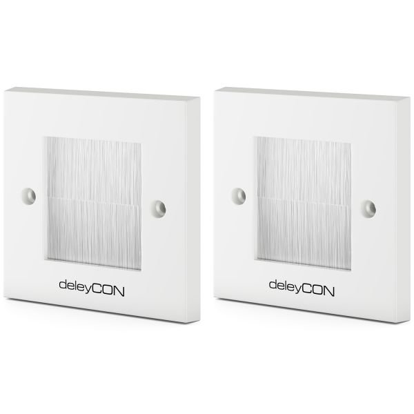 deleyCON 2x Multimedia Anschlussdose Wandplatte Multimedia Kabel Brush-Borsten
