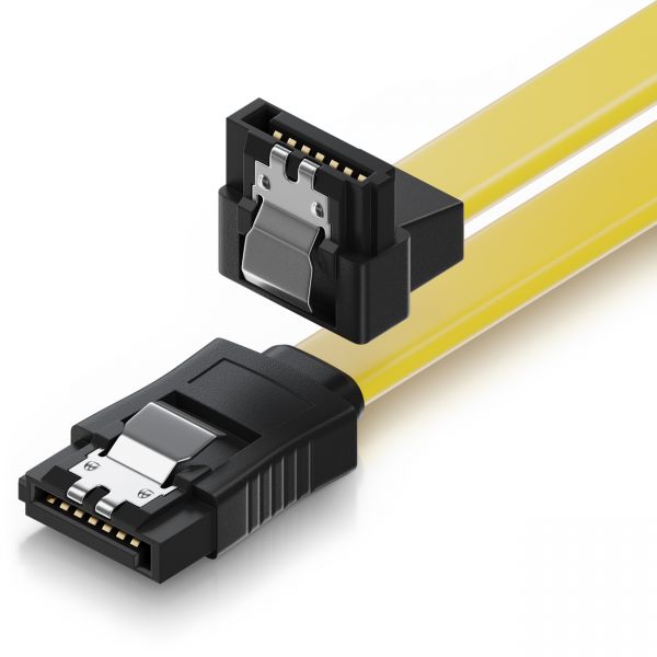 deleyCON 0,5m SATA 3 Datenkabel mit Clip - 1x Winkel 90° Grad - S-ATA 6Gb/s Gelb