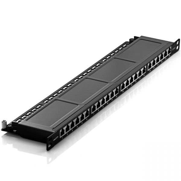 deleyCON CAT6a 0,5HE Patchpanel Verteilerfeld 24 Port Rackeinbau Servermontage