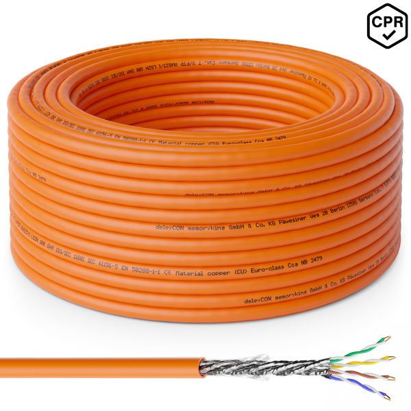 deleyCON 30m CAT 7 Verlegekabel Netzwerkkabel S/FTP Schirmung 10Gbit 1000MHz