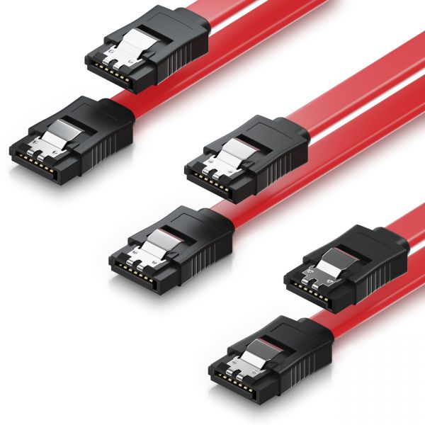 3x deleyCON 0,5m SATA 3 Datenkabel mit Clip - 2x Stecker gerade S-ATA 6Gb/s Rot