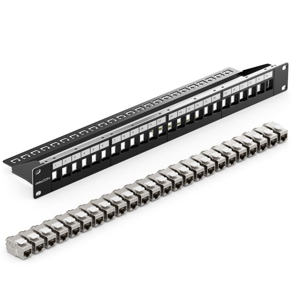 deleyCON 24 Port CAT7 Patchpanel SET 1 HE 19" Zoll + 24x CAT 7 Keystone Module