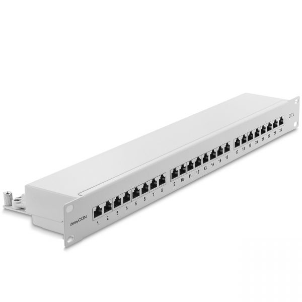 deleyCON CAT 6 Patchpanel 24 Port / 19" Rack geschirmt 24x RJ45 - Lichtgrau
