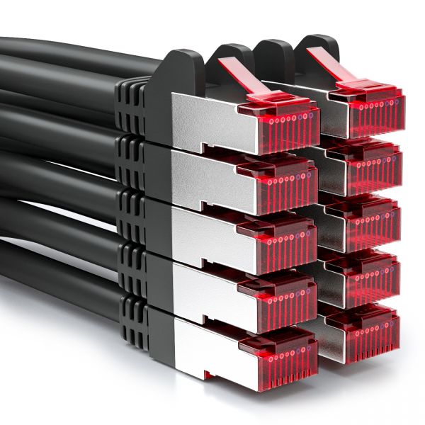 deleyCON 10x0,25m CAT6 Patchkabel Gigabit LAN Netzwerkkabel - S/FTP PIMF Schwarz