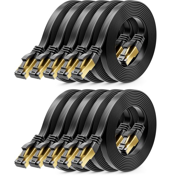 deleyCON 10x 2m CAT8 Flach Netzwerkkabel (40 Gbit/s, Kupfer, RJ45, Schwarz)