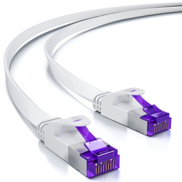 deleyCON 15m RJ45 Patchkabel Flachkabel mit CAT7 Rohkabel U/FTP - Weiß