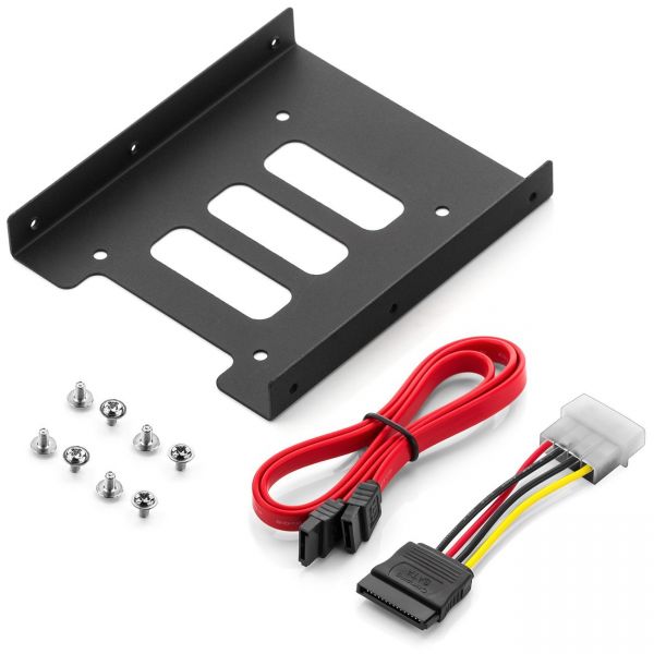 deleyCON Einbaurahmen für 2,5" HDD/SSD auf 3,5" alle 6 seitlichen 3,5 Bohrungen